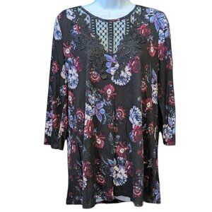Maurices Blouse Floral Print 3/4 Sleeve 3 Quarter Sleeve Women's Size Medium